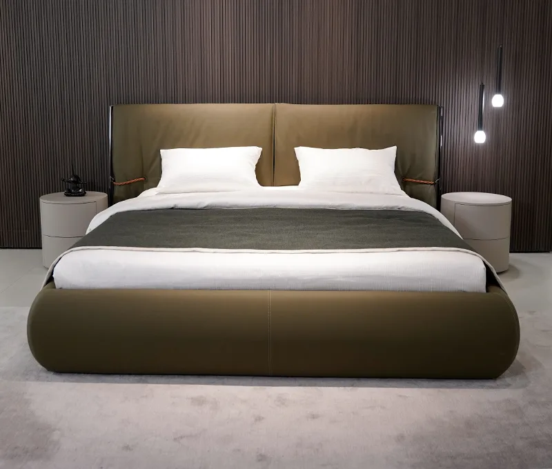 Olive upholstered bed