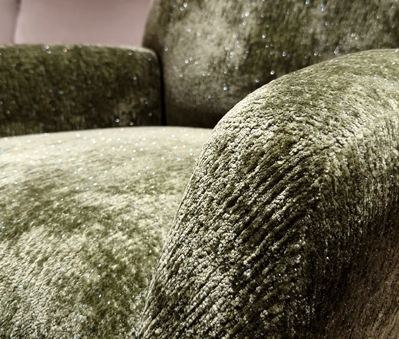 Close-up of green velvet upholstery